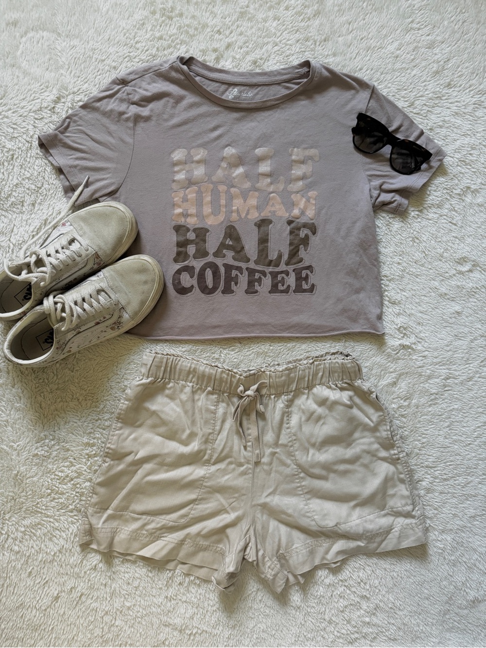 Half Human Half Coffee Crewneck Cropped Tee